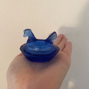 Blue Glass Hen on a Nest